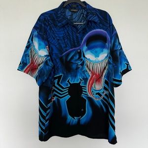 Vintage 2000 Changes Venom Shirt Mens XL Blue Marvel Comics AOP Button Up Y2K